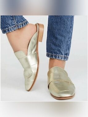 Free People At Ease Mules Slides Flats Metallic Gold Loafer Size 9.5